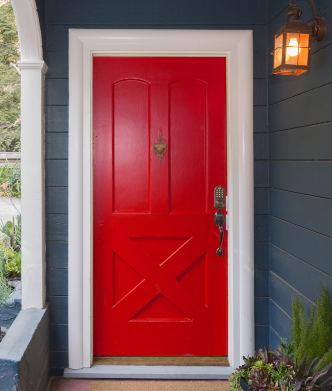 single wood red door
